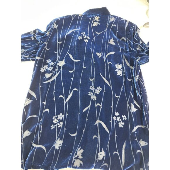 Vintage QVC Yi Lin Womens Small Navy Blue Velvet Burnout Brocade Floral Top New - Picture 7 of 7